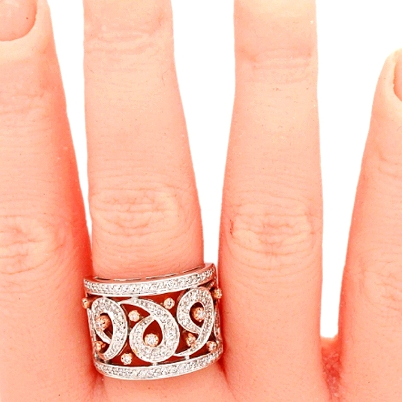 14K Sonia Bitton White & Rose Gold Diamond Swirl Wedding Ring  - Picture 5 of 5